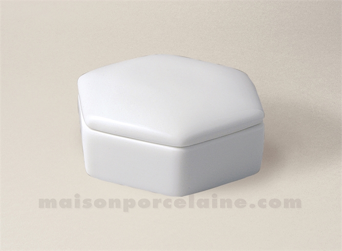 BOMBONNIERE LIMOGES PORCELAINE BLANCHE OCTOGONALE 7X7