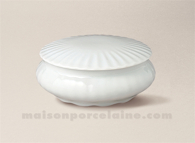 BOMBONNIERE LIMOGES PORCELAINE BLANCHE RONDE TORSE PLATE N°3 D10