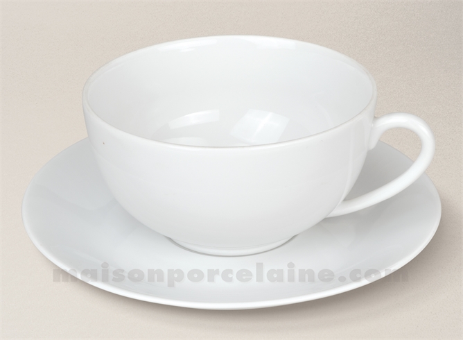 TASSE DEJEUNER BASSE+SOUCOUPE PORCELAINE BLANCHE ARTOIS 40CL